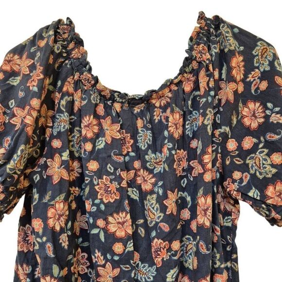 Gap Women's Navy Cotton/Rayon Floral Peasant Boho Top - Picture 6 of 11